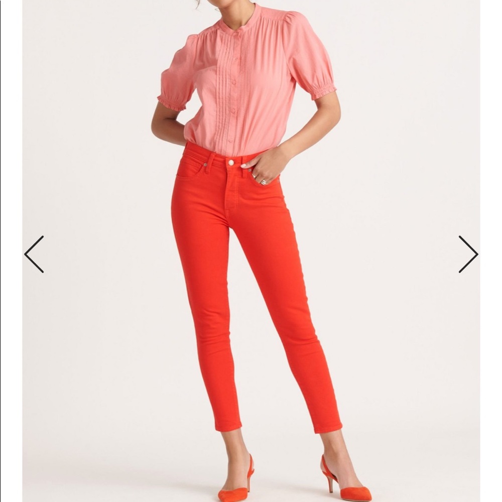 NWT Lucky Brand high rise bridgette skinny jeans in fiery red. Size 25